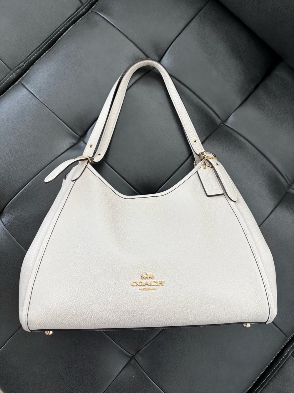 Coach Pebbled Leather Shoulder Bag in Chalk White with Gold Hardware